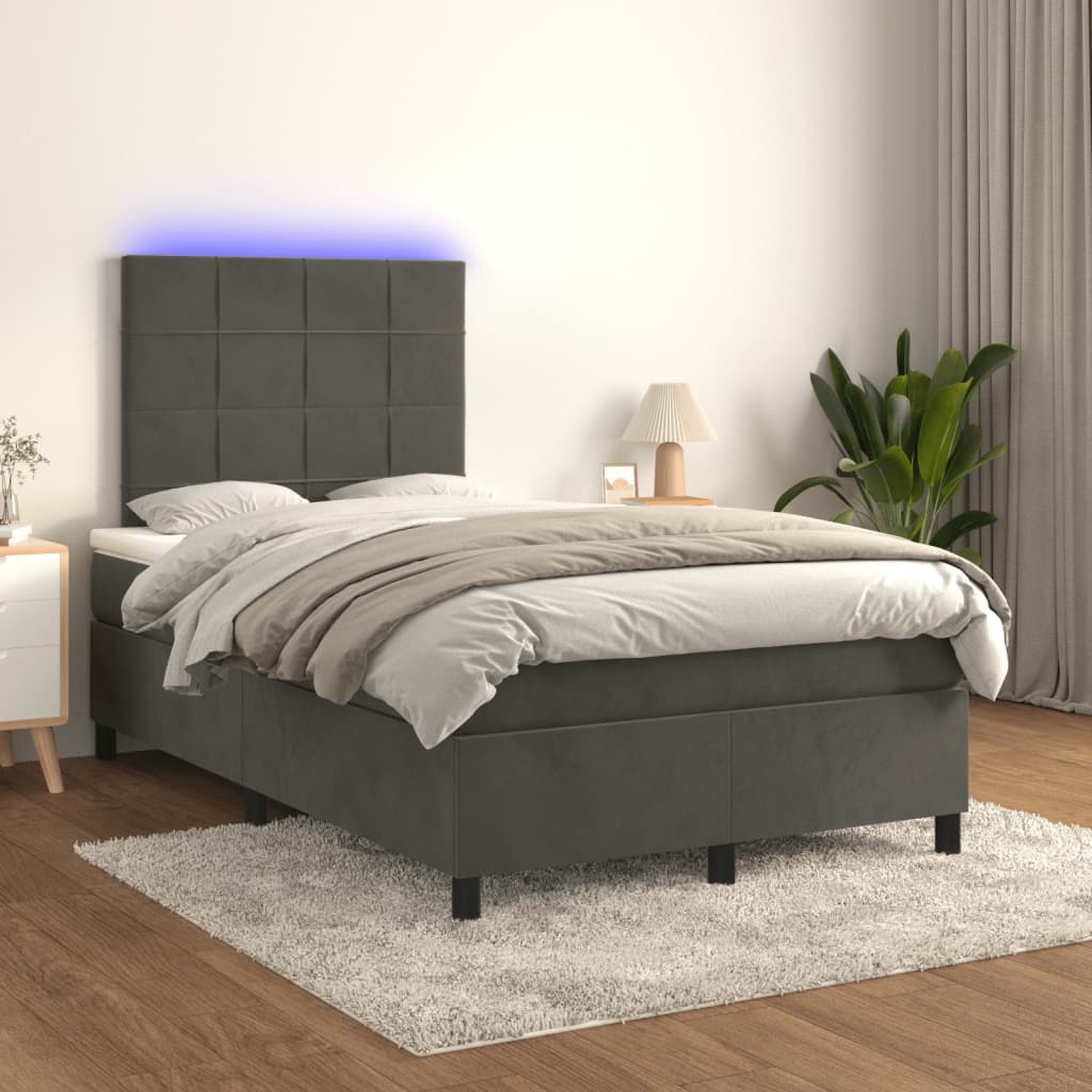 vidaXL Cama box spring colchón y LED terciopelo gris oscuro 120x190 cm