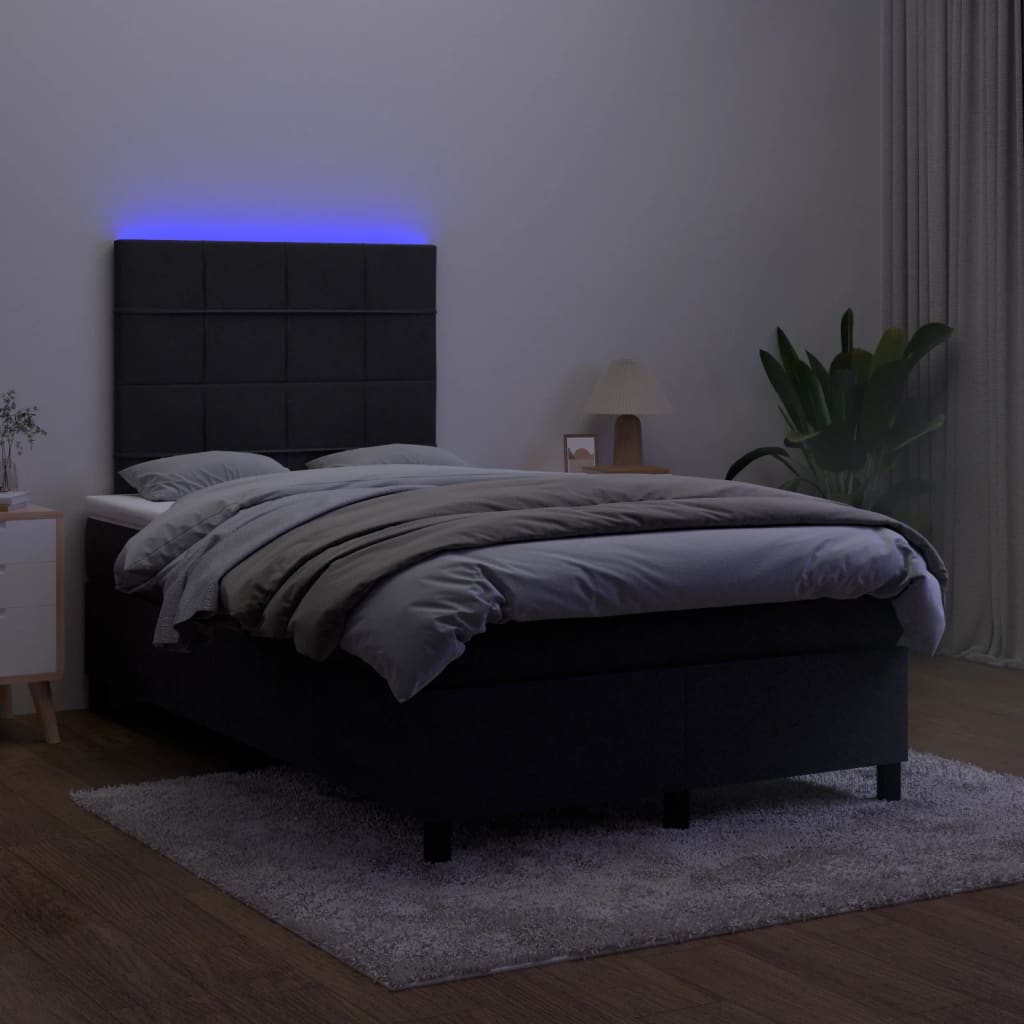 vidaXL Cama box spring con colchón y LED terciopelo negro 120x190 cm