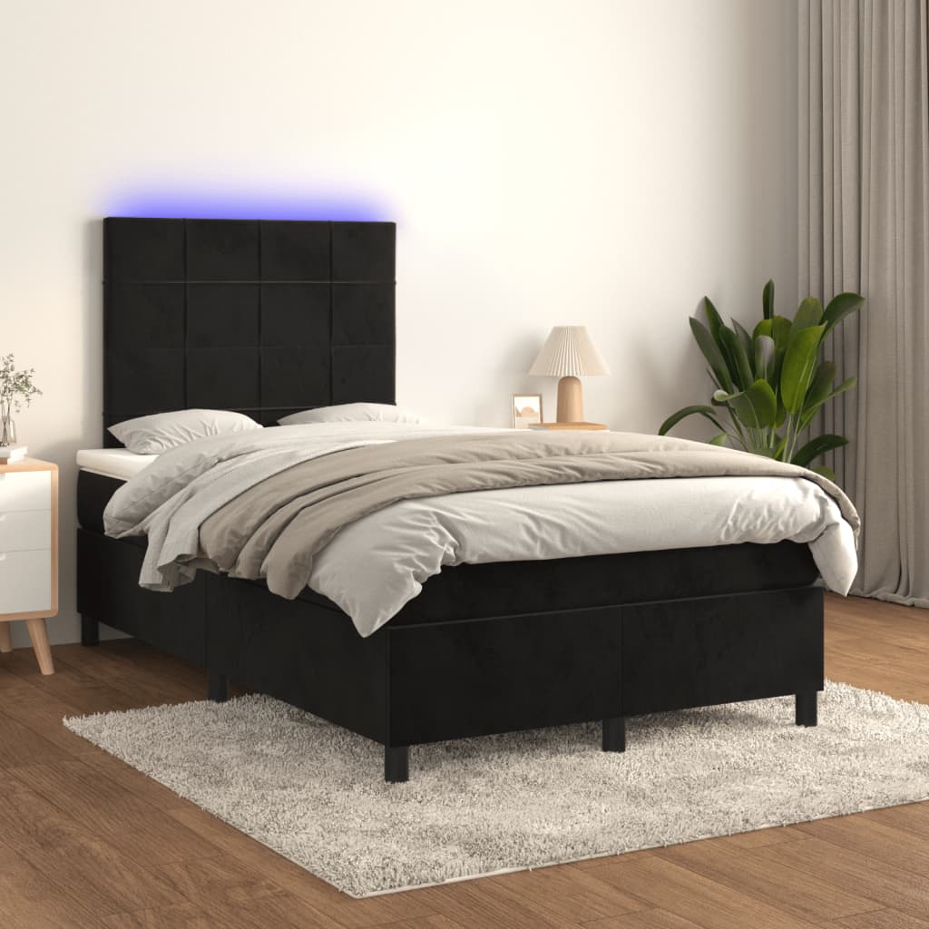 vidaXL Cama box spring con colchón y LED terciopelo negro 120x190 cm