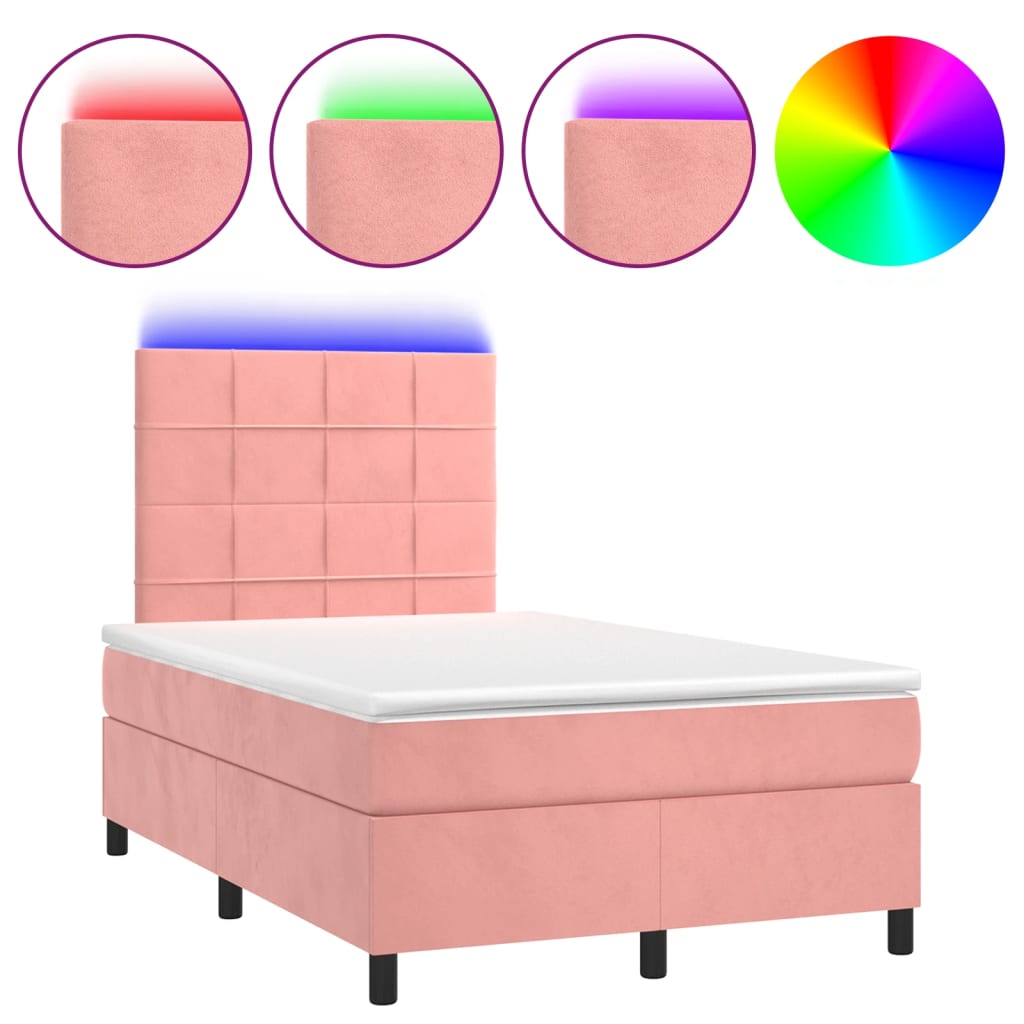 vidaXL Cama box spring con colchón y LED terciopelo rosa 120x190 cm