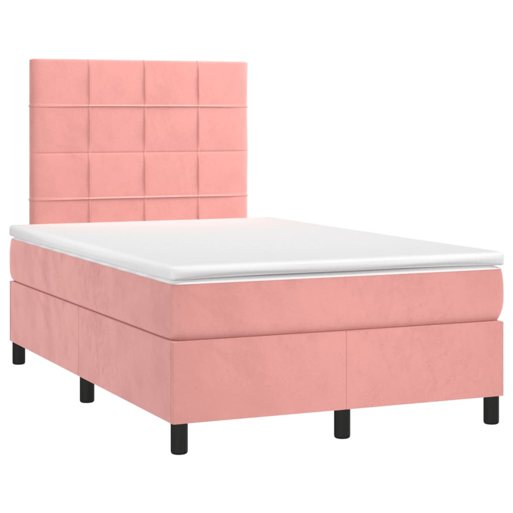 vidaXL Cama box spring con colchón y LED terciopelo rosa 120x190 cm