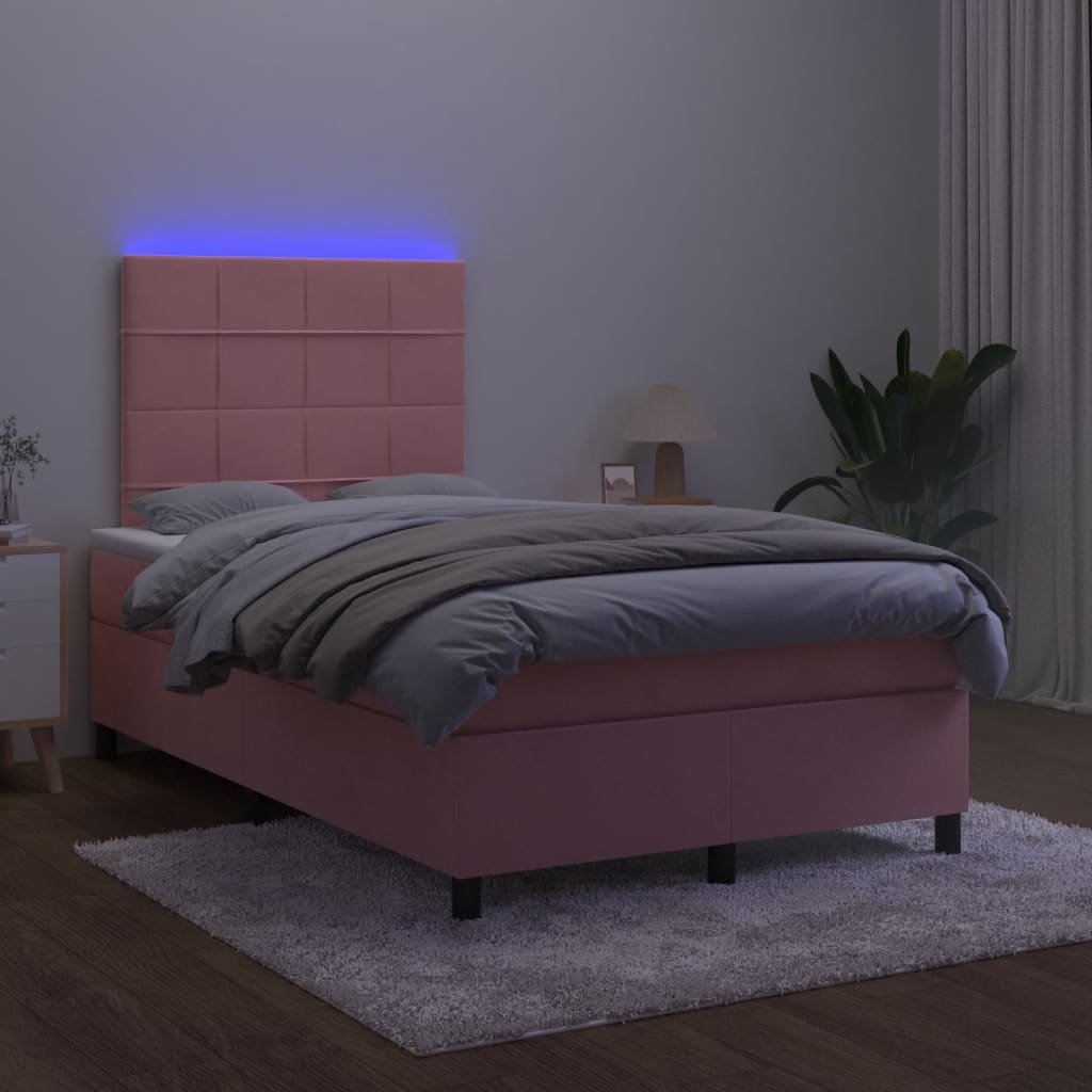 vidaXL Cama box spring con colchón y LED terciopelo rosa 120x190 cm