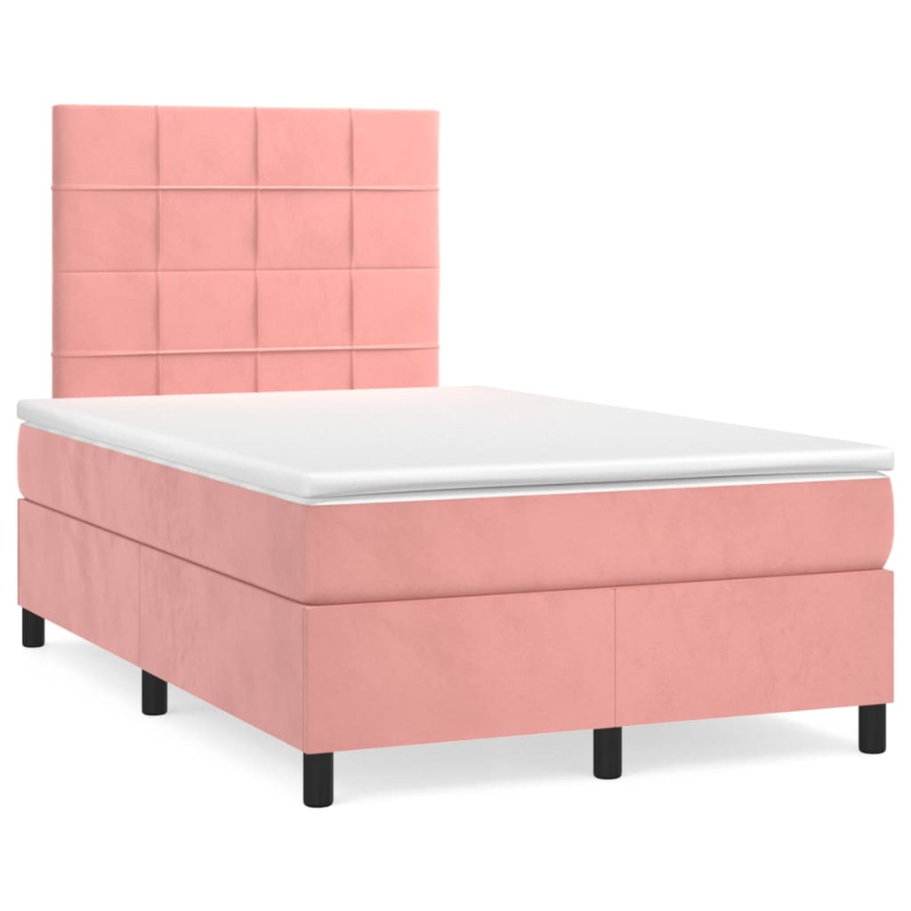 vidaXL Cama box spring con colchón y LED terciopelo rosa 120x190 cm