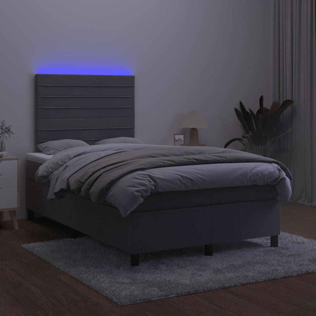 vidaXL Cama box spring colchón y LED terciopelo gris oscuro 120x190 cm