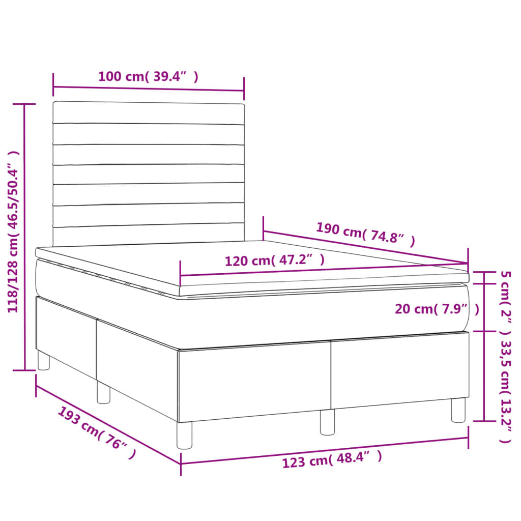 vidaXL Cama box spring colchón y LED terciopelo gris oscuro 120x190 cm