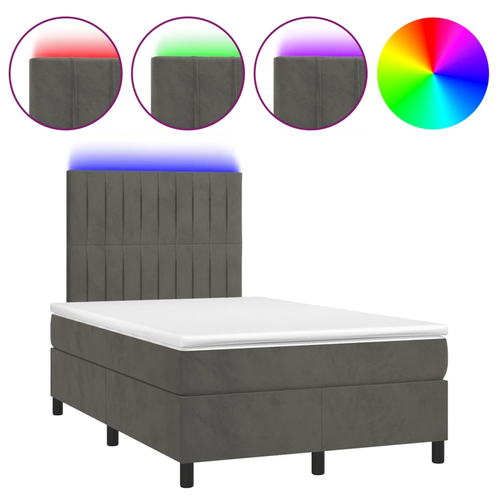 vidaXL Cama box spring colchón y LED terciopelo gris oscuro 120x190 cm