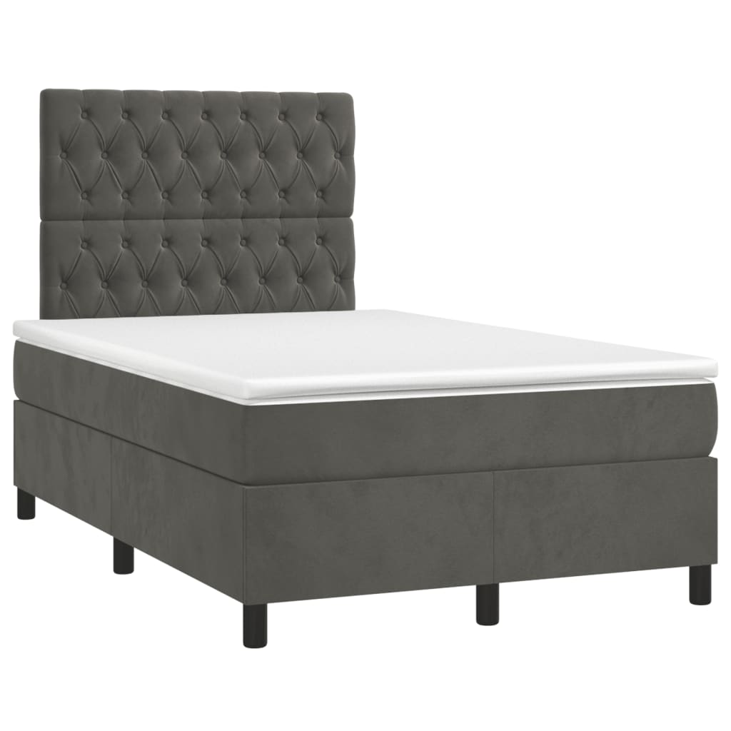 vidaXL Cama box spring colchón y LED terciopelo gris oscuro 120x190 cm