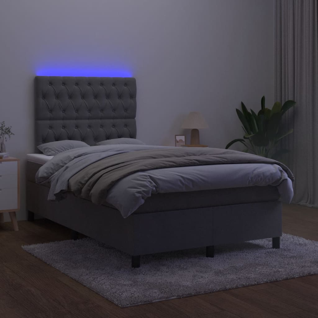 vidaXL Cama box spring colchón y LED terciopelo gris oscuro 120x190 cm