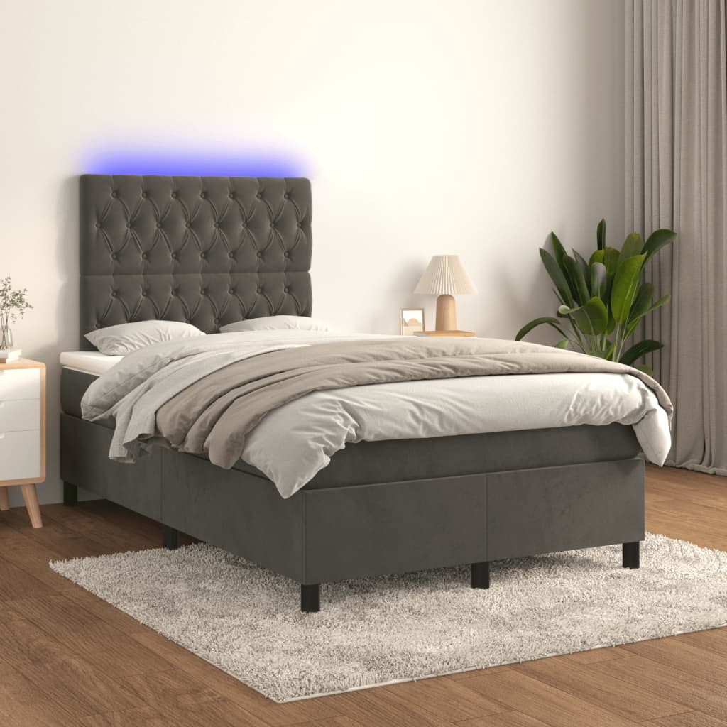 vidaXL Cama box spring colchón y LED terciopelo gris oscuro 120x190 cm