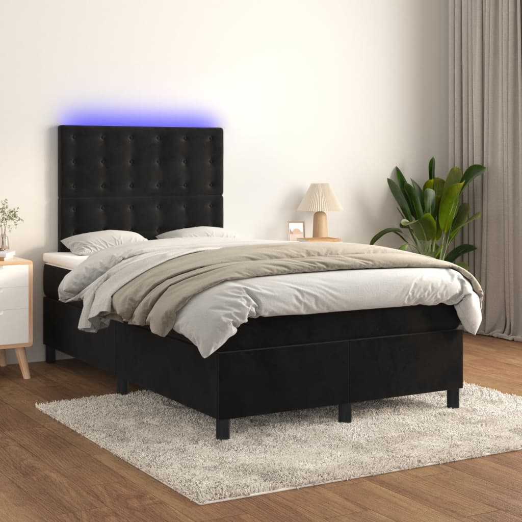 vidaXL Cama box spring con colchón y LED terciopelo negro 120x190 cm