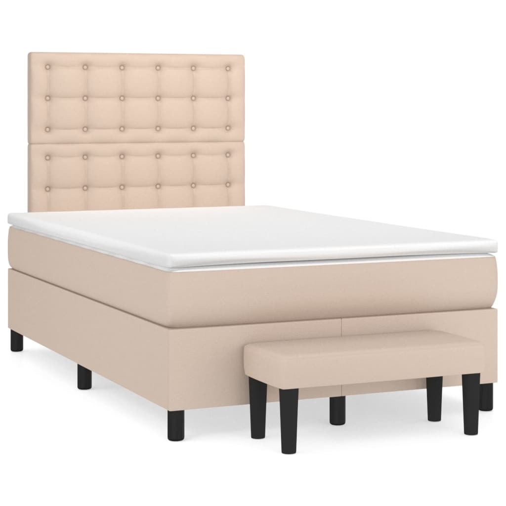 vidaXL Cama box spring con colchón cuero sintético capuchino 120x190cm