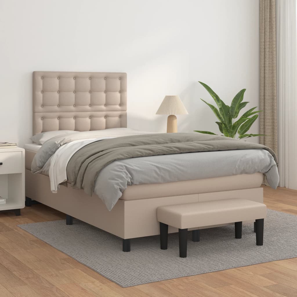 vidaXL Cama box spring con colchón cuero sintético capuchino 120x190cm