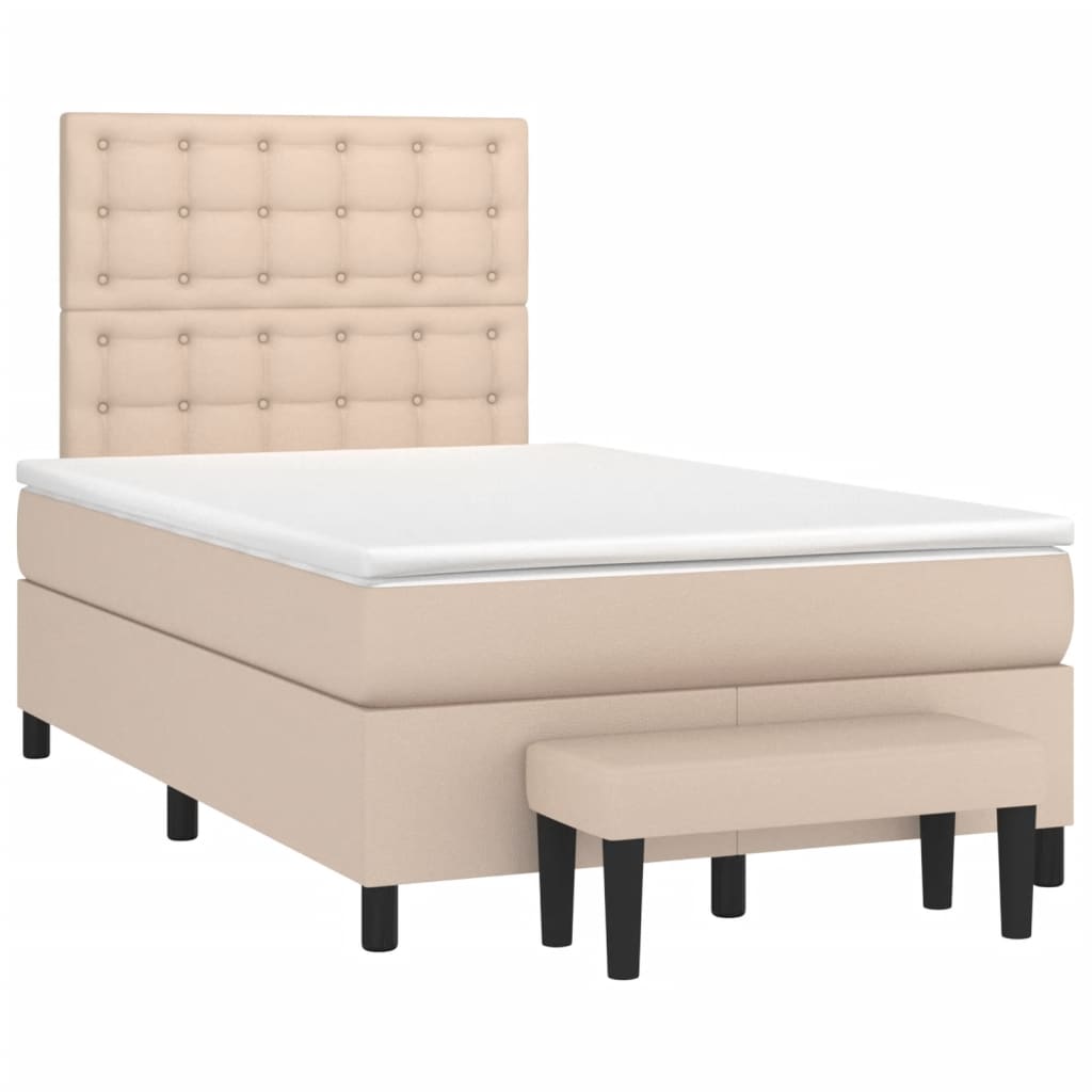 vidaXL Cama box spring con colchón cuero sintético capuchino 120x190cm