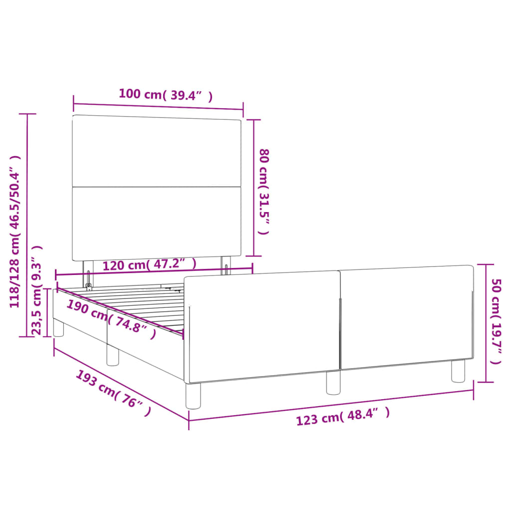 vidaXL Estructura cama sin colchón cuero sintético capuchino 120x190cm