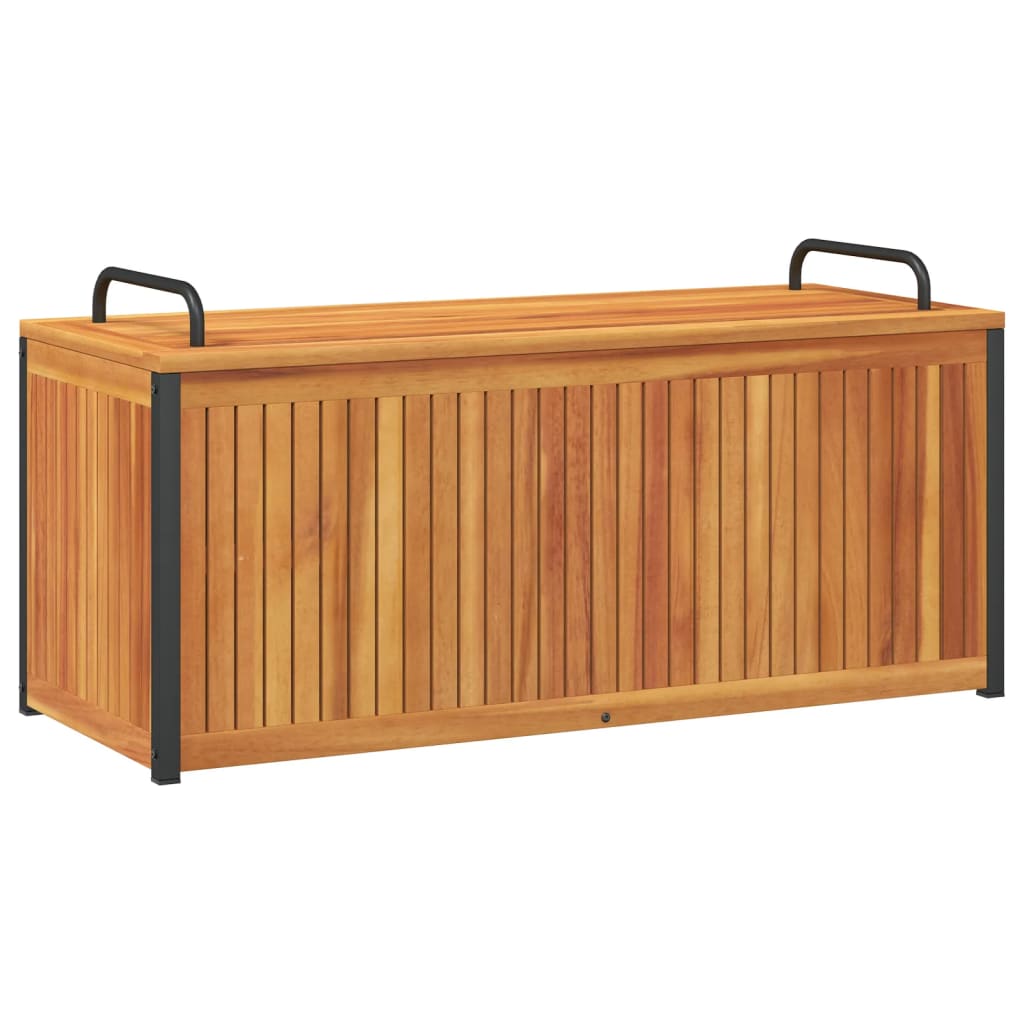 vidaXL Baúl de cojines de jardín acacia maciza y acero 110x45x42/53 cm