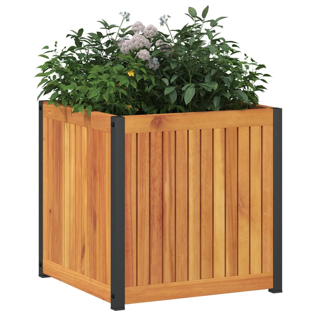 vidaXL Jardinera de madera maciza de acacia y acero 45x45x44 cm