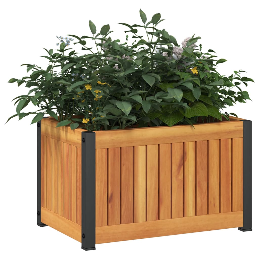 vidaXL Jardinera de madera maciza de acacia y acero 45x30x27,5 cm