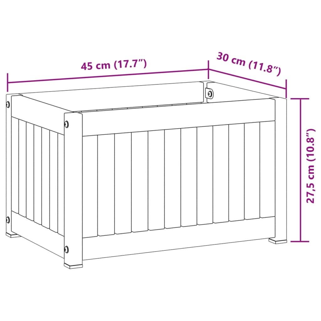 vidaXL Jardinera de madera maciza de acacia y acero 45x30x27,5 cm