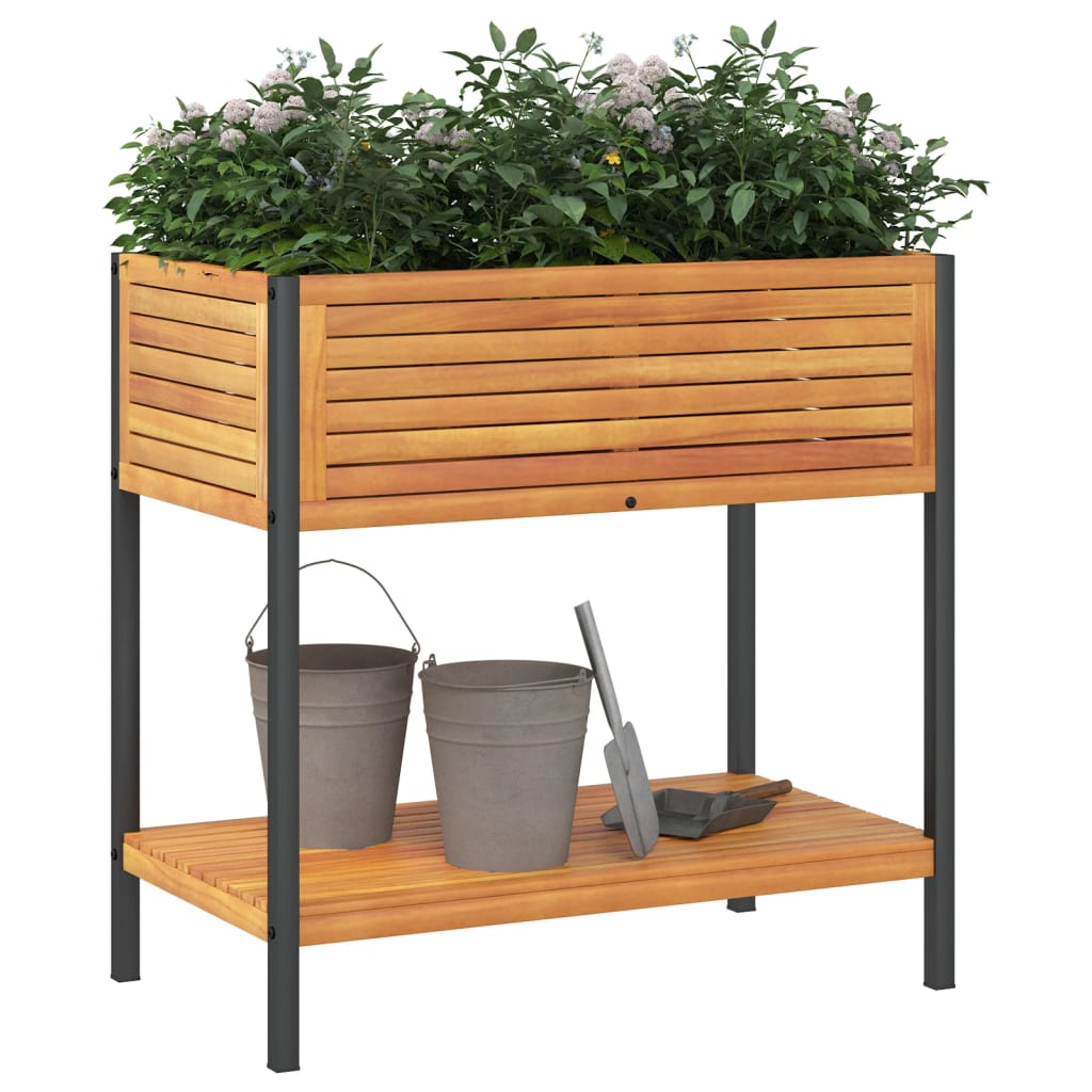 vidaXL Jardinera con estante madera maciza acacia y acero 80x45x80 cm