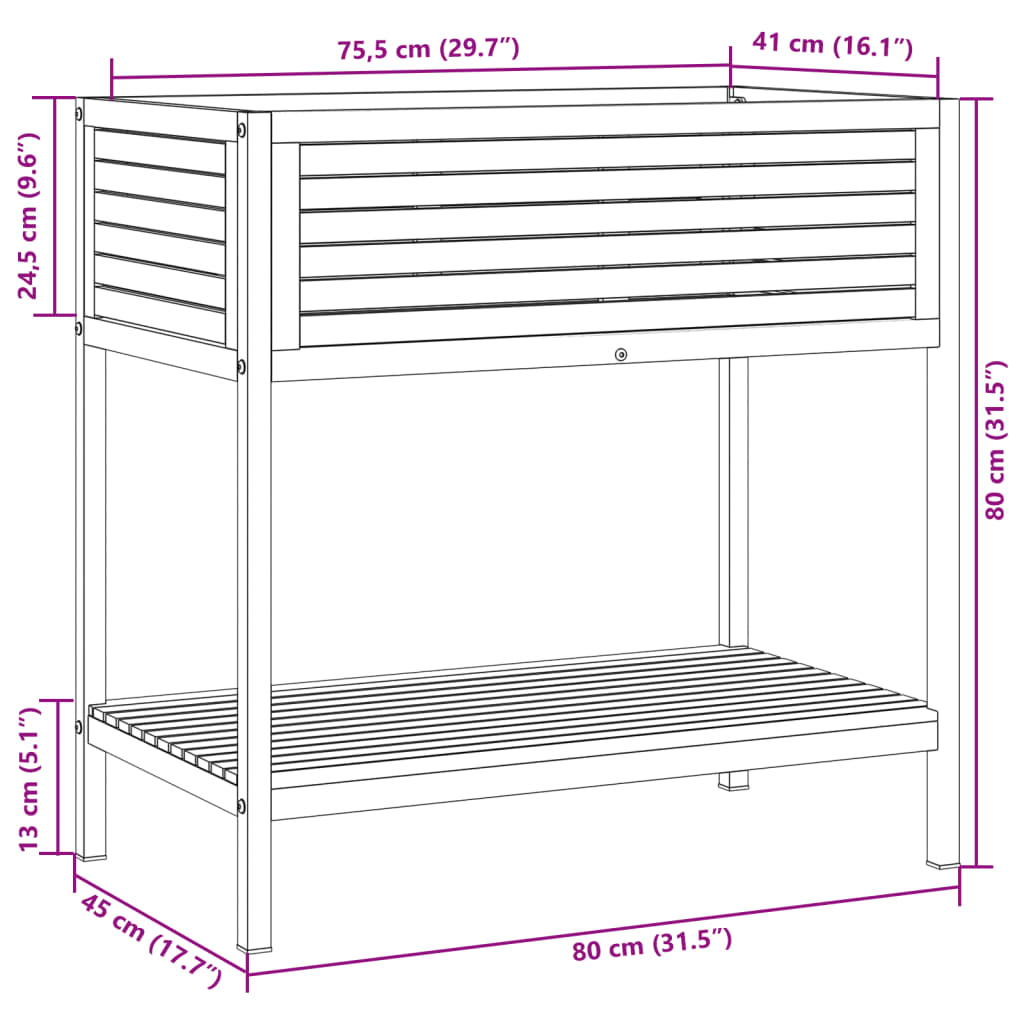 vidaXL Jardinera con estante madera maciza acacia y acero 80x45x80 cm