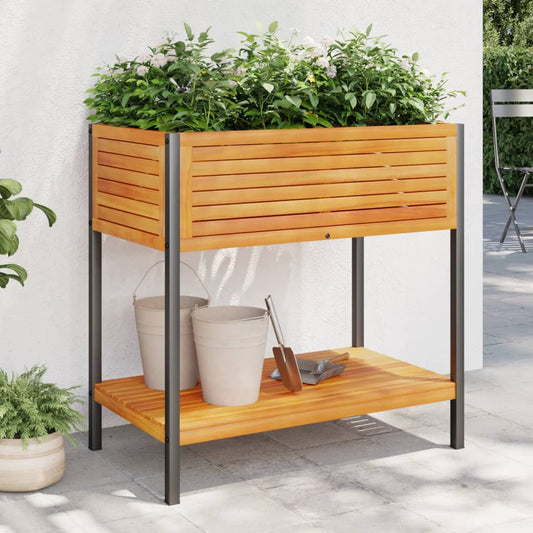 vidaXL Jardinera con estante madera maciza acacia y acero 80x45x80 cm