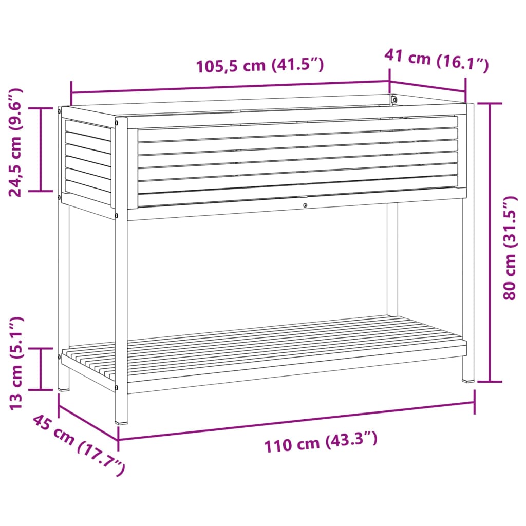 vidaXL Jardinera con estante madera maciza acacia y acero 110x45x80 cm