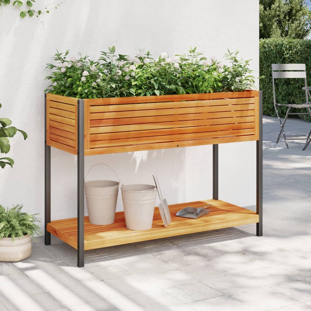 vidaXL Jardinera con estante madera maciza acacia y acero 110x45x80 cm