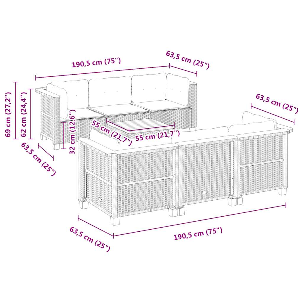 vidaXL Set sofás de jardín 7 piezas y cojines ratán sintético beige