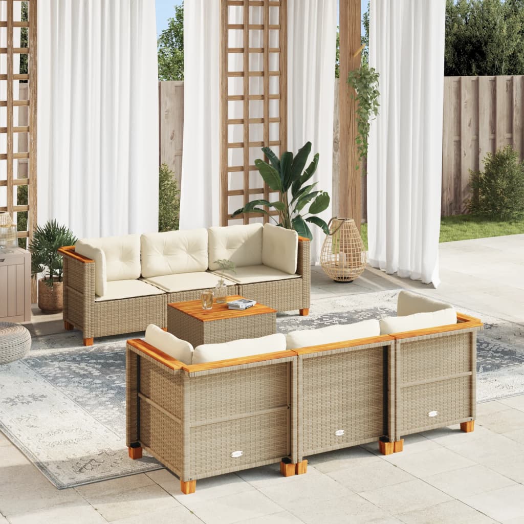 vidaXL Set sofás de jardín 7 piezas y cojines ratán sintético beige