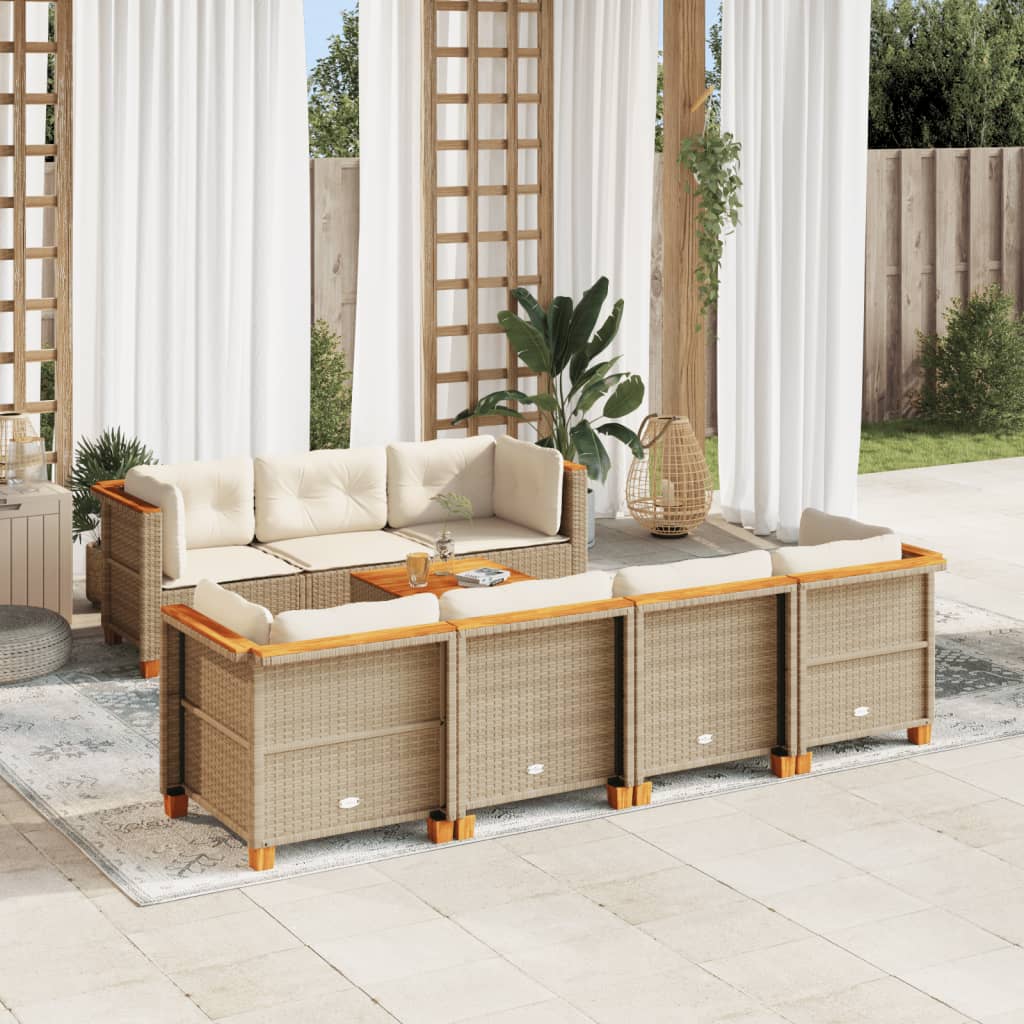 vidaXL Set de sofás de jardín y cojines 8 piezas ratán sintético beige