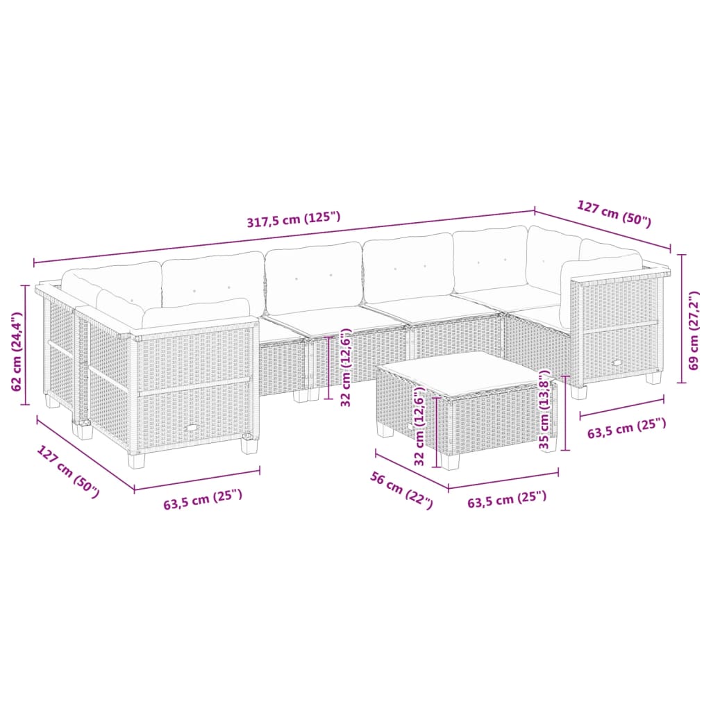 vidaXL Set de sofás de jardín y cojines 8 piezas ratán sintético beige