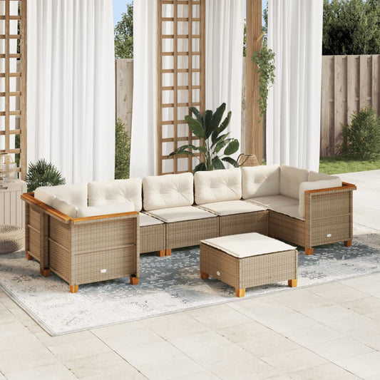 vidaXL Set de sofás de jardín y cojines 8 piezas ratán sintético beige