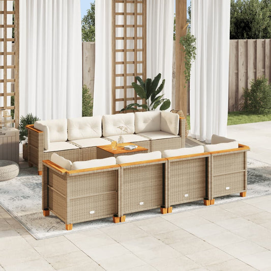 vidaXL Set de sofás de jardín con cojines 9 pzas ratán sintético beige