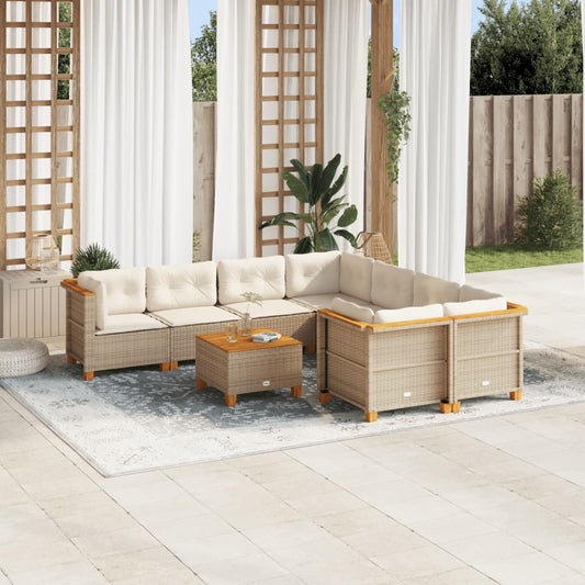 vidaXL Set de sofás de jardín con cojines 9 pzas ratán sintético beige