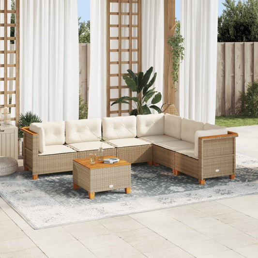 vidaXL Set sofás de jardín 7 piezas y cojines ratán sintético beige