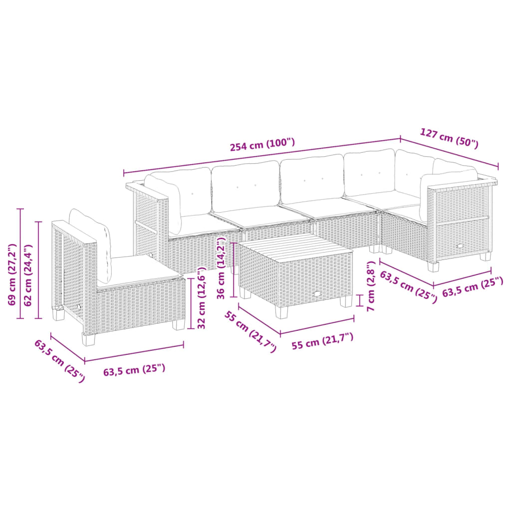 vidaXL Set de sofás de jardín 7 pzas con cojines ratán sintético gris