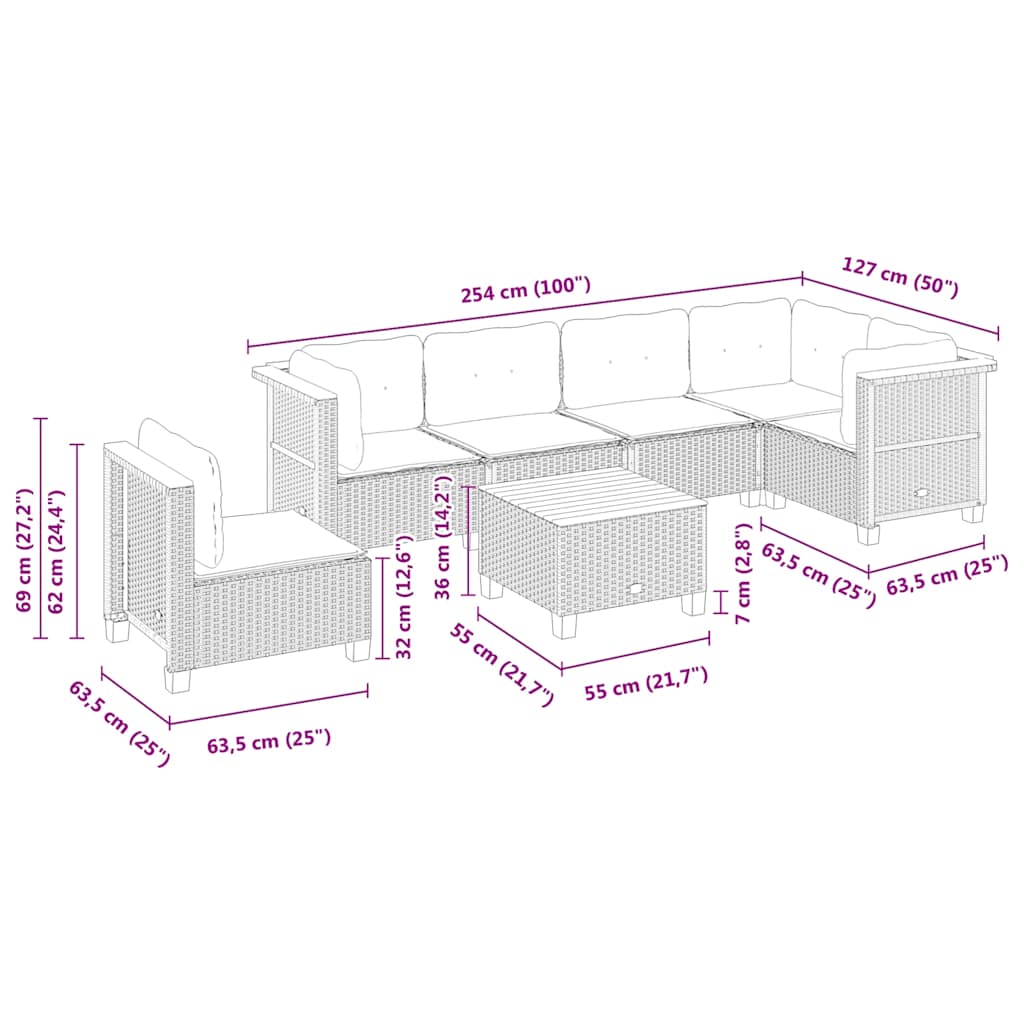 vidaXL Set sofás de jardín 7 piezas y cojines ratán sintético beige