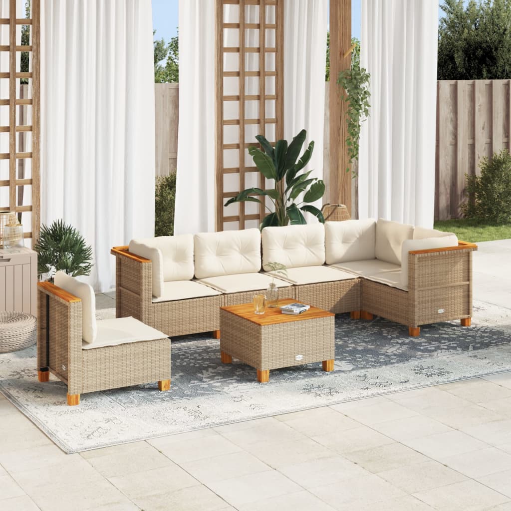 vidaXL Set sofás de jardín 7 piezas y cojines ratán sintético beige