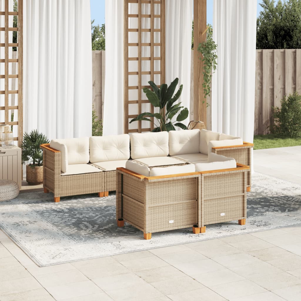 vidaXL Set sofás de jardín 7 piezas y cojines ratán sintético beige