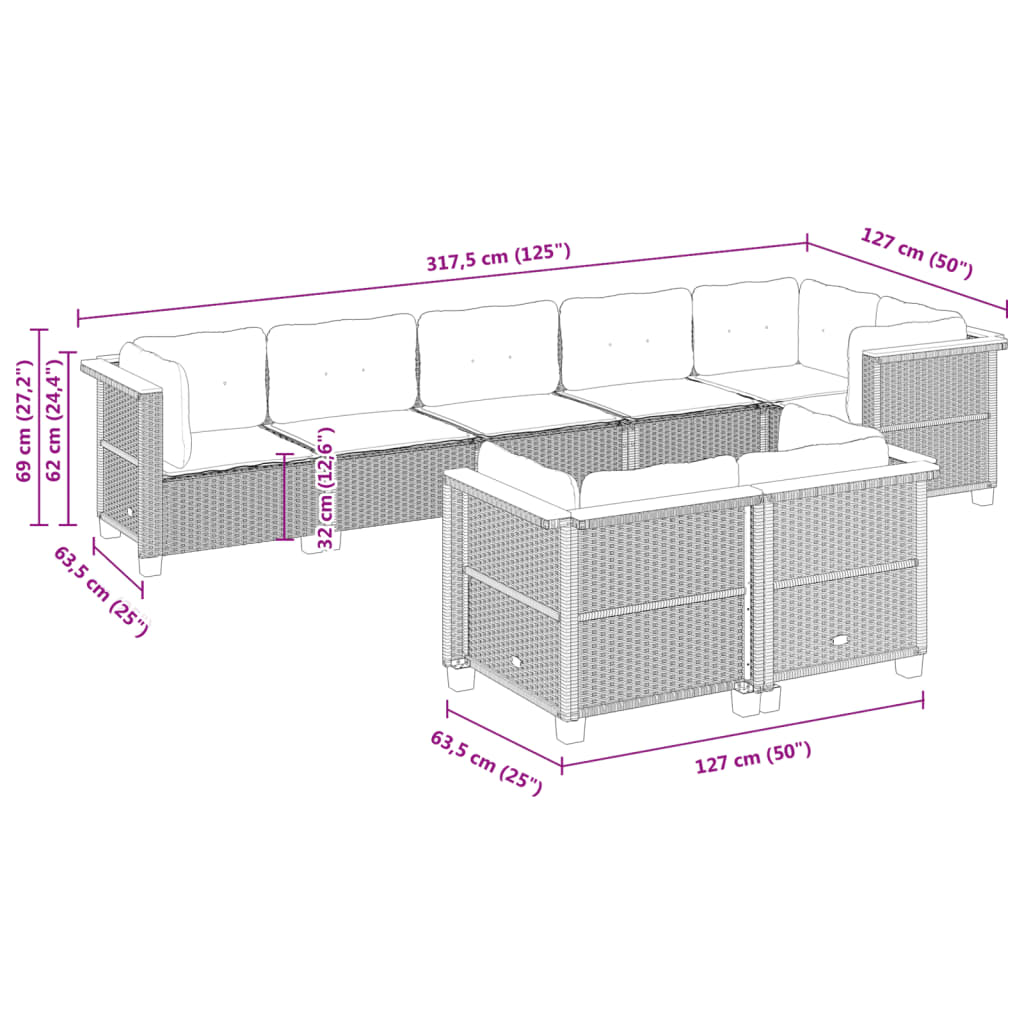 vidaXL Set de sofás de jardín y cojines 8 piezas ratán sintético beige