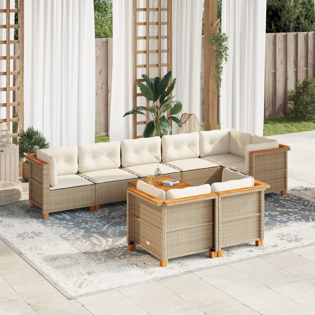 vidaXL Set de sofás de jardín con cojines 9 pzas ratán sintético beige