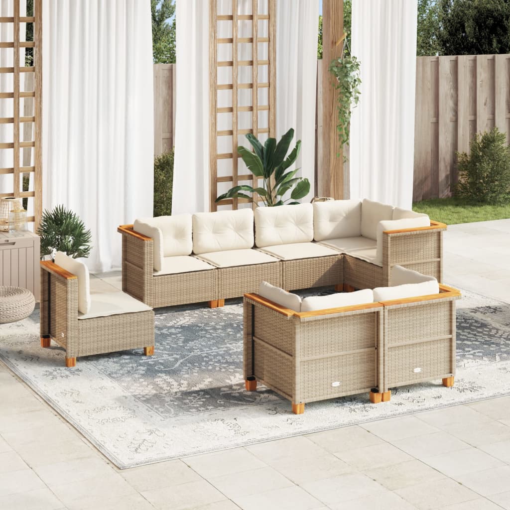 vidaXL Set de sofás de jardín y cojines 8 piezas ratán sintético beige