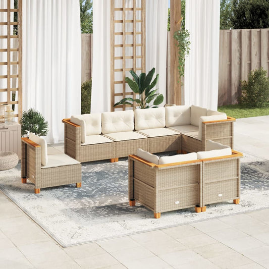 vidaXL Set de sofás de jardín y cojines 8 piezas ratán sintético beige