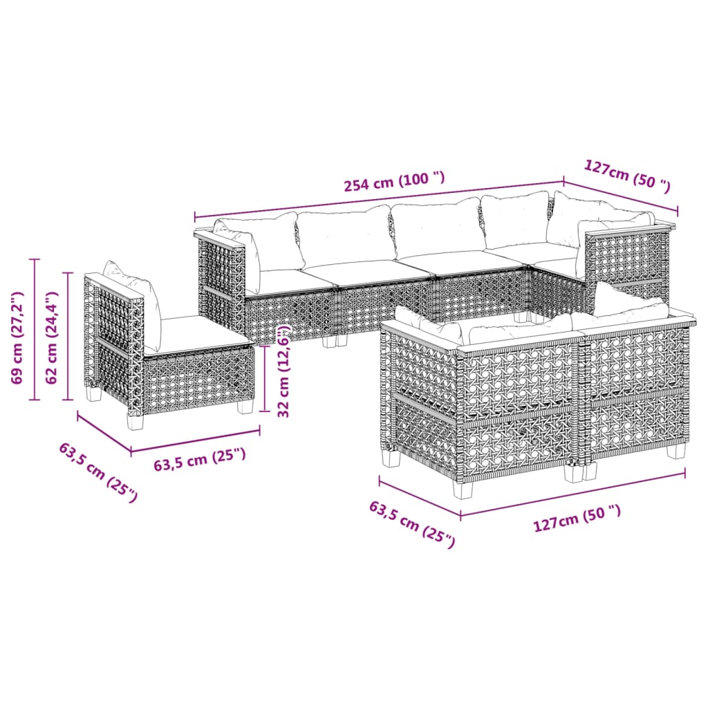 vidaXL Set de sofás de jardín 8 piezas y cojines ratán sintético negro