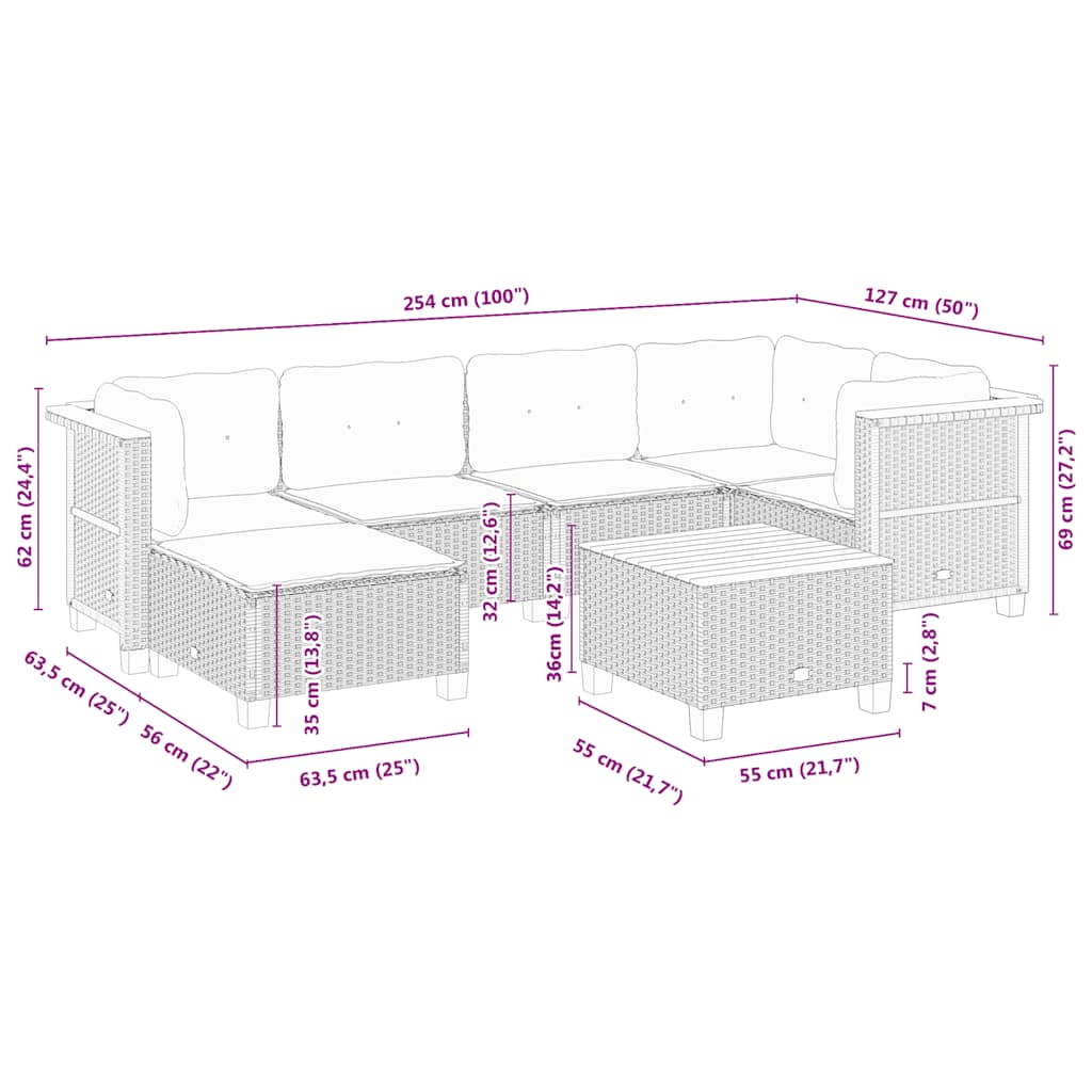 vidaXL Set sofás de jardín 7 piezas y cojines ratán sintético beige