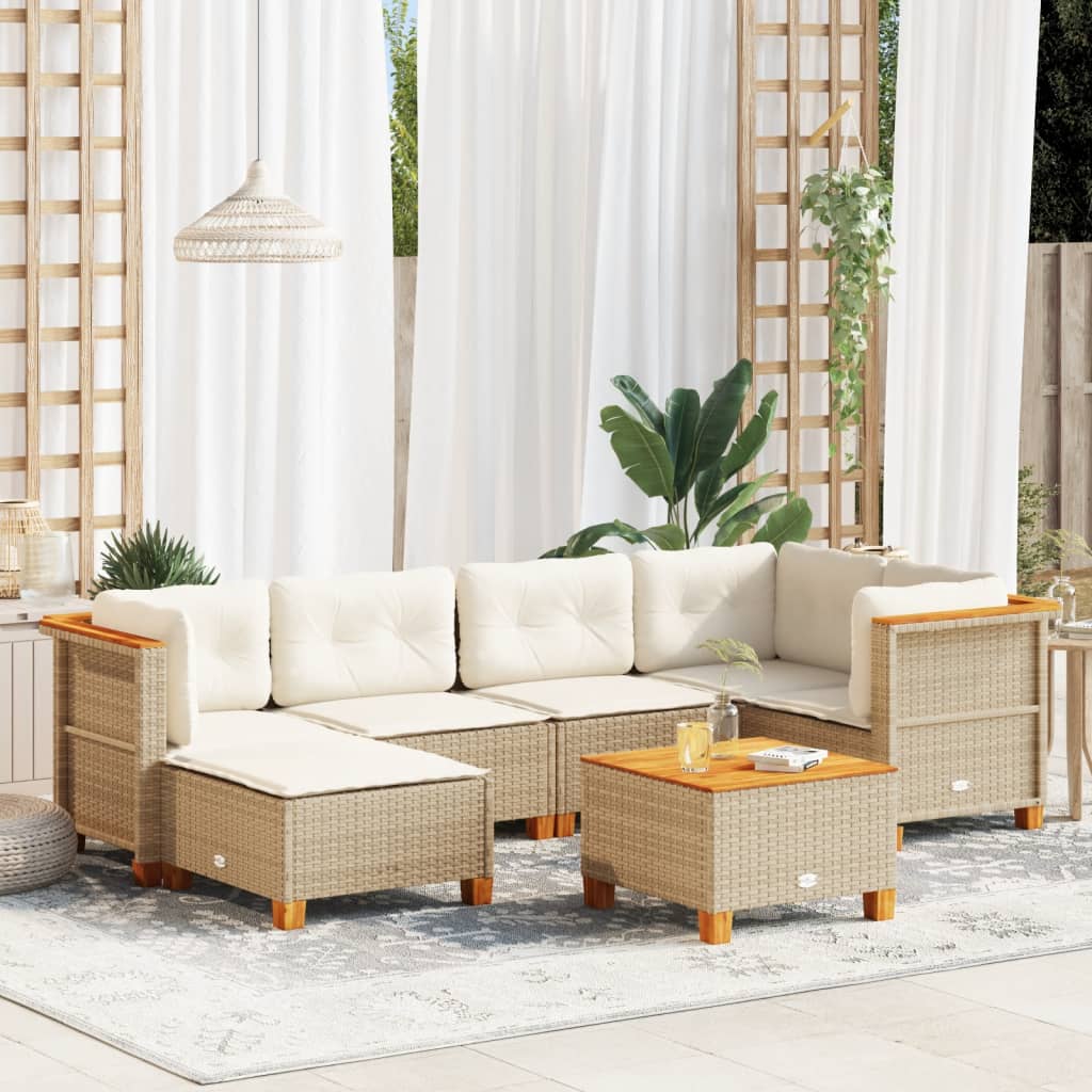 vidaXL Set sofás de jardín 7 piezas y cojines ratán sintético beige