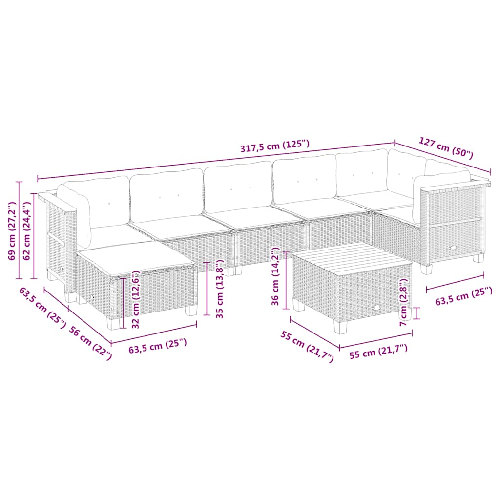 vidaXL Set de sofás de jardín y cojines 8 piezas ratán sintético beige