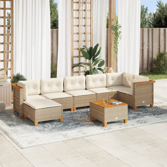 vidaXL Set de sofás de jardín y cojines 8 piezas ratán sintético beige