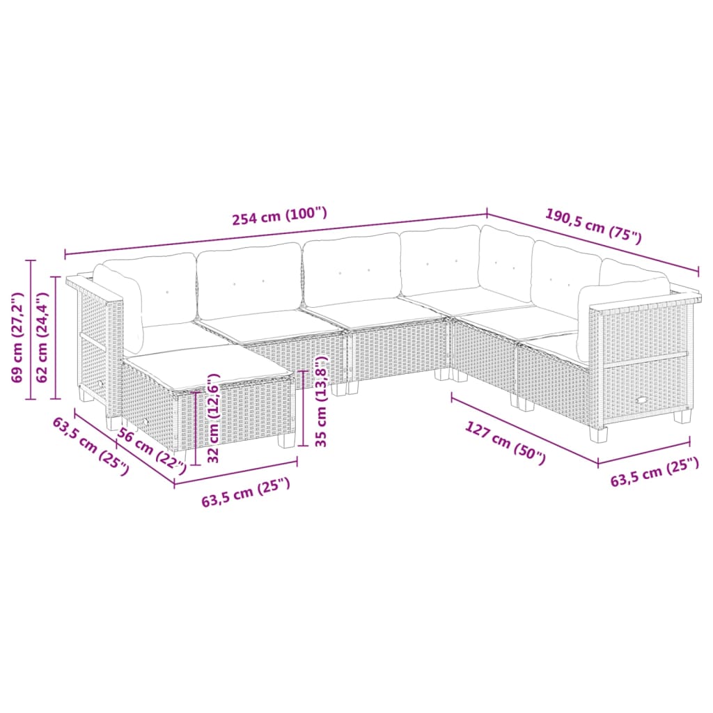 vidaXL Set sofás de jardín 7 piezas y cojines ratán sintético beige