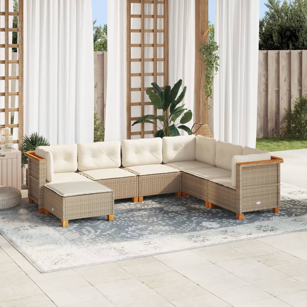 vidaXL Set sofás de jardín 7 piezas y cojines ratán sintético beige